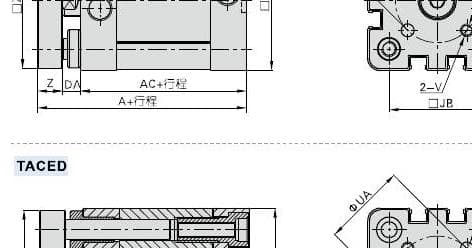 TACED multi-position double-rod compact cylinder drawing